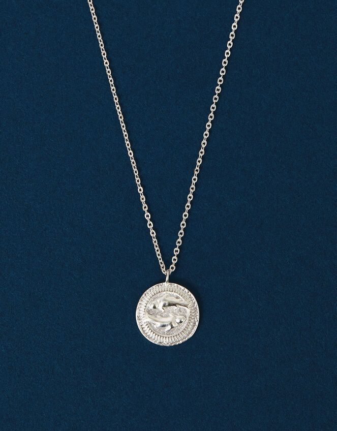 Sterling Silver-Plated Zodiac Coin Pendant Necklace, Silver (ST SILVER), large