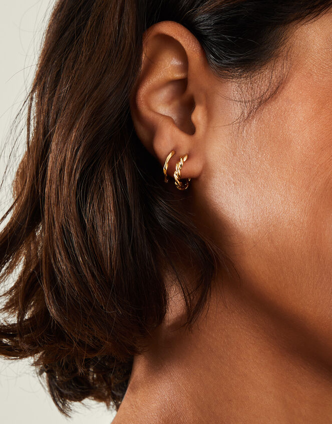 2-Pack 14ct Gold-Plated Twisted Hoop Earrings, , large