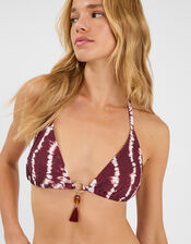 Tie Dye Triangle Bikini Top, Red (BURGUNDY), large