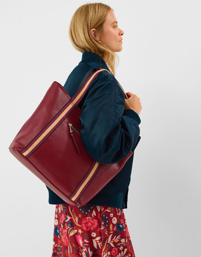 Webbing Strap Tote Bag, Red (BURGUNDY), large