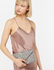 Tabitha Embellished Clutch Bag, Silver (SILVER), large