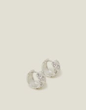 Sterling Silver-Plated Diamanté Check Hoop Earrings, , large