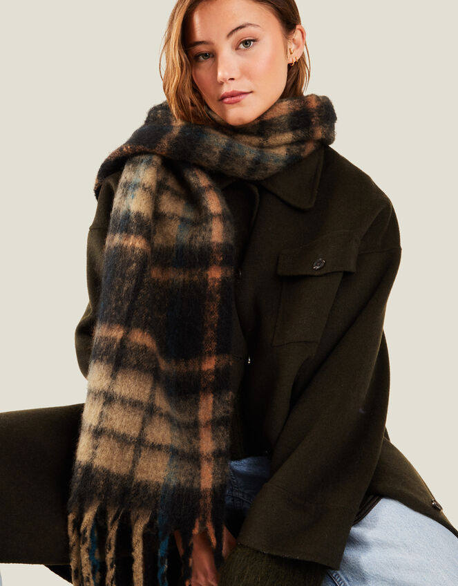 Super-Fluffy Check Scarf, , large