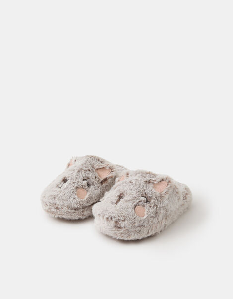 Girls Fluffy Cat Slippers, Natural (NATURAL), large