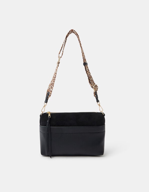 Cristina Leopard Print Strap Crossbody Bag, Black (BLACK), large