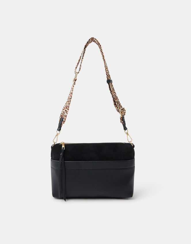 Cristina Leopard Print Strap Crossbody Bag, Black (BLACK), large