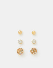 3-Pack Pav&eacute; Stud Earrings, Gold (GOLD), large