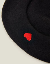 Heart Wool Beret, Black (BLACK), large