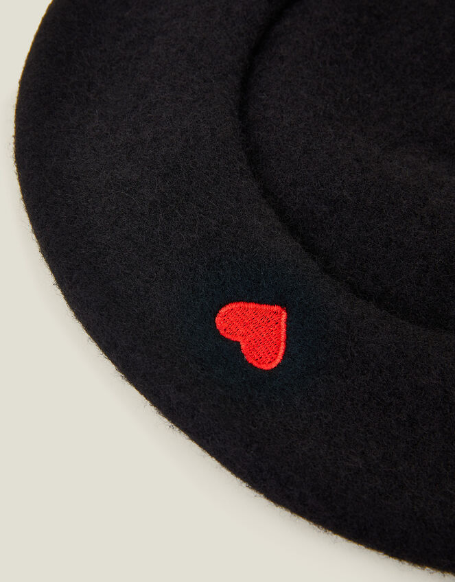 Heart Wool Beret, Black (BLACK), large