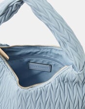 Ruched Faux Leather Handbag, Blue (BLUE), large