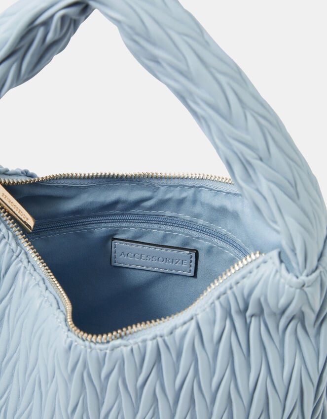 Ruched Faux Leather Handbag, Blue (BLUE), large