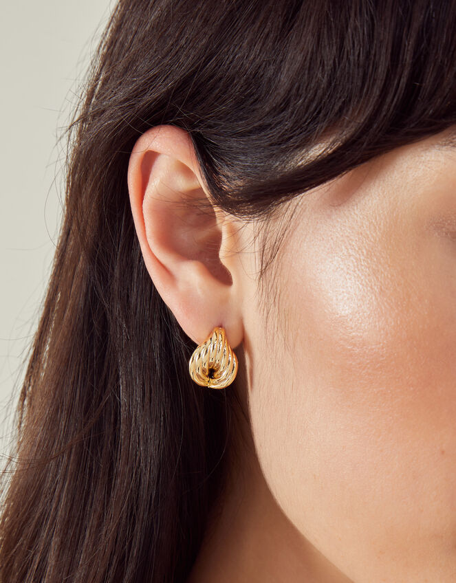 14ct Gold-Plated Rib Tapered Stud Earrings, , large