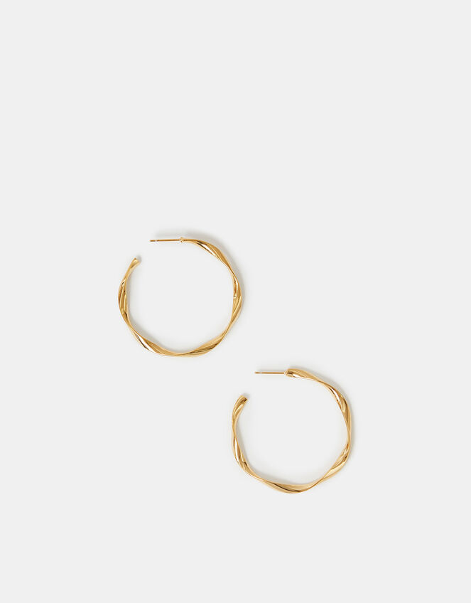 14ct Gold-Plated Wave Hoop Earrings, , large