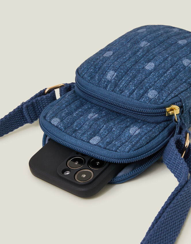 Polka Dot Denim Phone Bag, , large