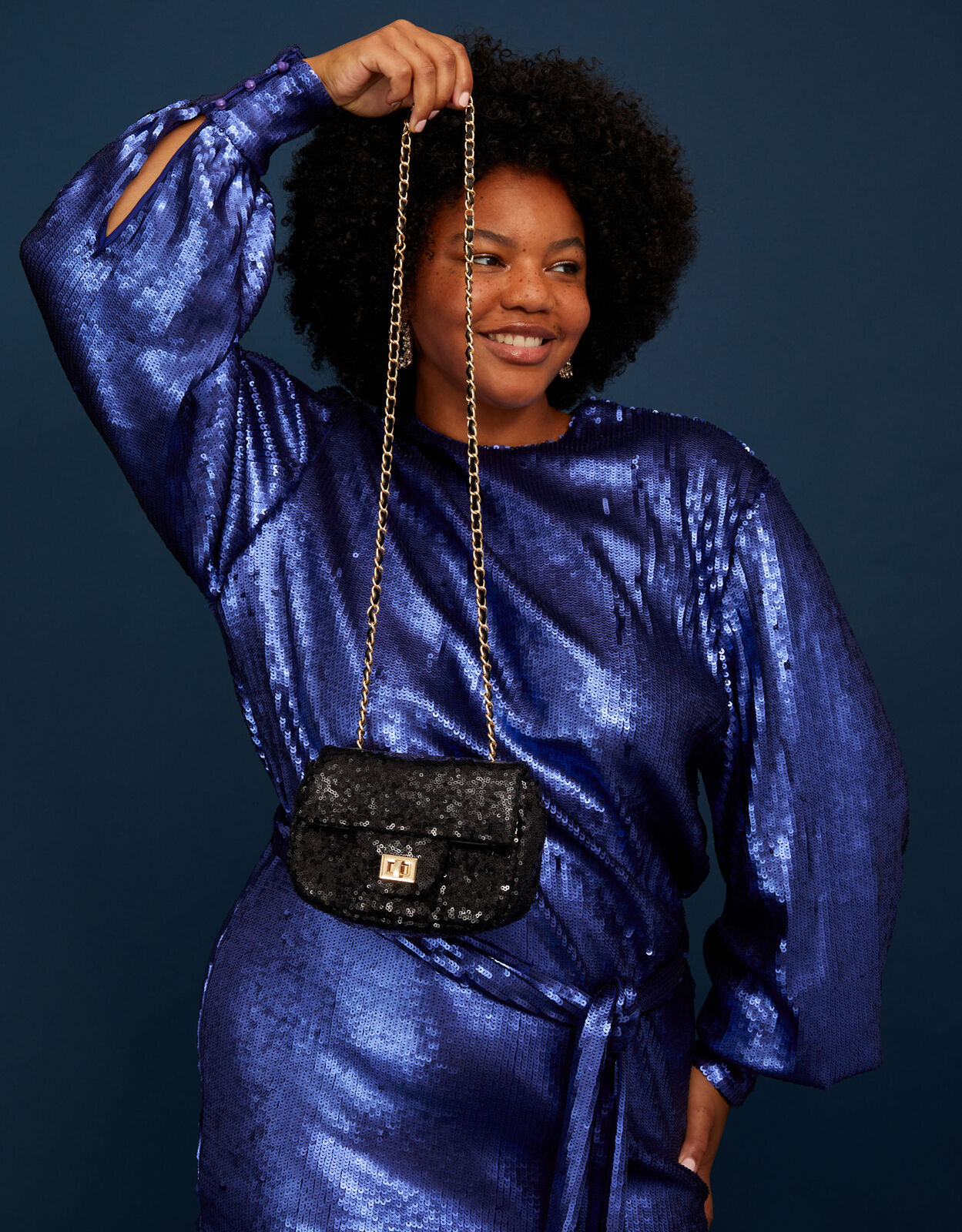 Mini Sequin Chain Cross Body Bag Black