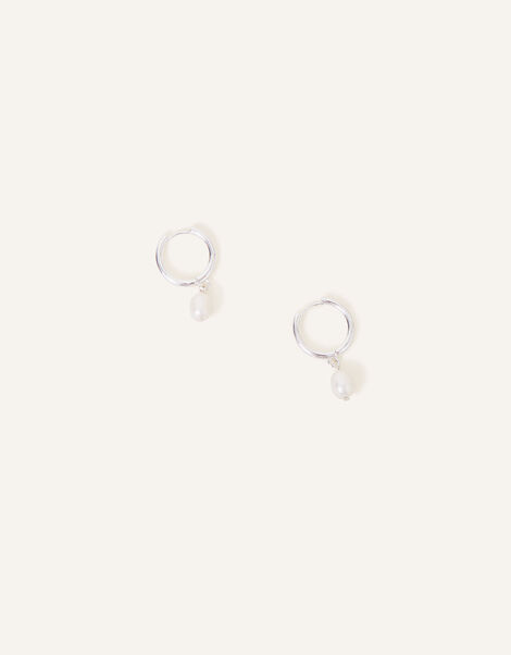 Sterling Silver-Plated Pearl Drop Earrings, , large