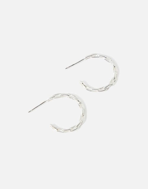 Sterling Silver Chain Hoop Earrings, , large