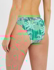 Palm Print Smocked Bikini Bottoms, Green (GREEN), large