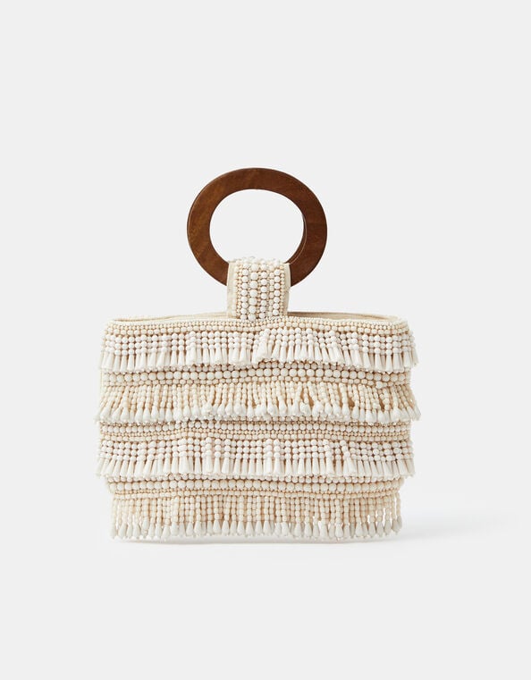 Wooden Handle Beaded Fringe Bag, , large