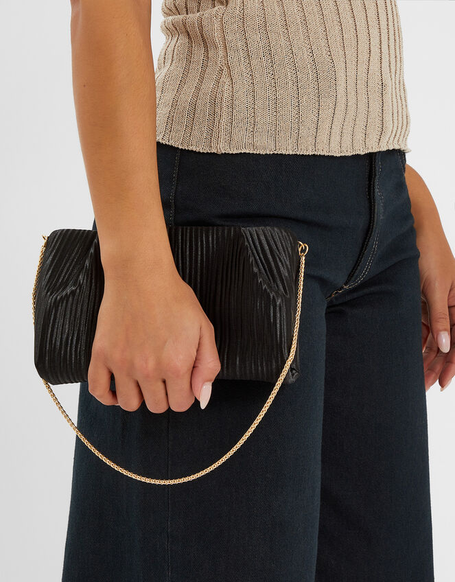 Pleated Satin Clutch Bag, , large