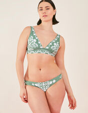 Ornamental Print Triangle Bikini Top, Green (KHAKI), large