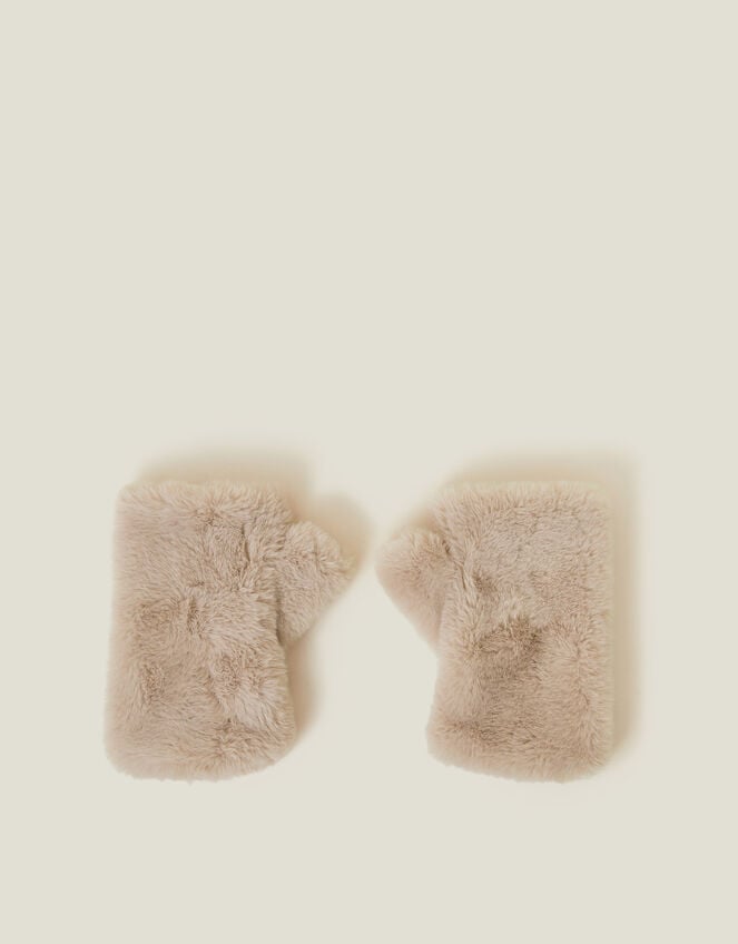 Faux Fur Fingerless Mittens, Natural (NATURAL), large