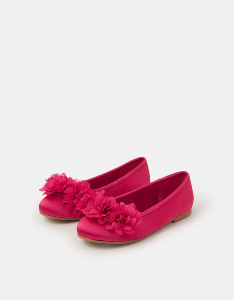 Corsage Satin Ballet Flats, Red (RED), large