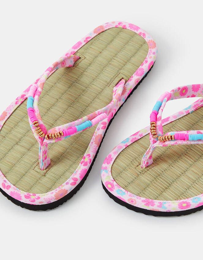Girls Seagrass Beaded Flip Flops, Pink (PINK), large