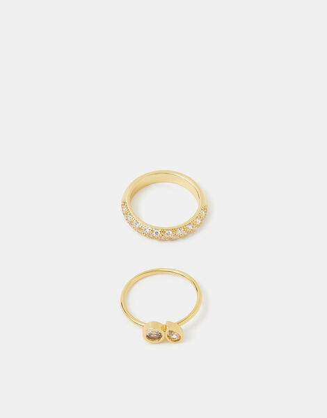 2-Pack 14ct Gold-Plated Mix Diamant&eacute; Rings, Gold (GOLD), large