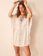 Tassel Trim Mini Kaftan, White (WHITE), large