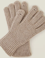 Rib Knit Gloves, Natural (NATURAL), large