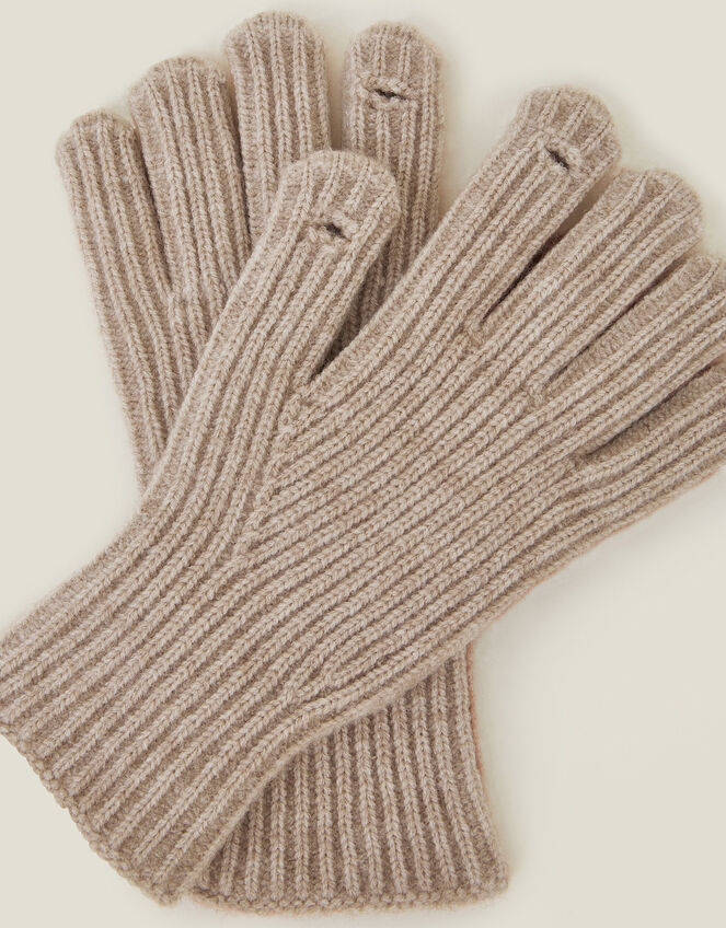 Rib Knit Gloves, Natural (NATURAL), large
