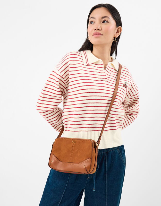 Classic Double Zip Crossbody Bag, Tan (TAN), large