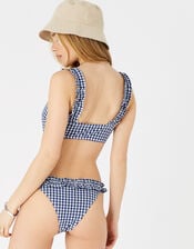 Gingham Ruffle Strap Bandeau Crop Top, Blue (NAVY), large