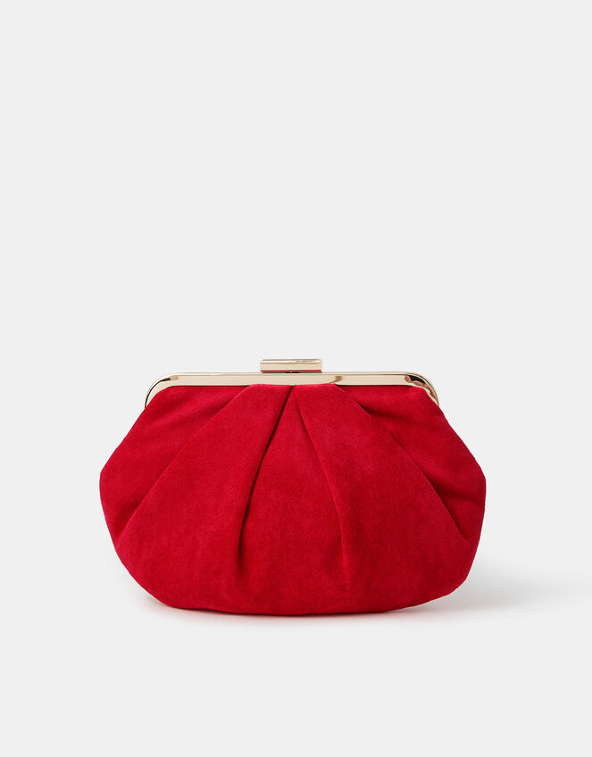 Pleated Suedette Clutch Bag, Red (RED), large