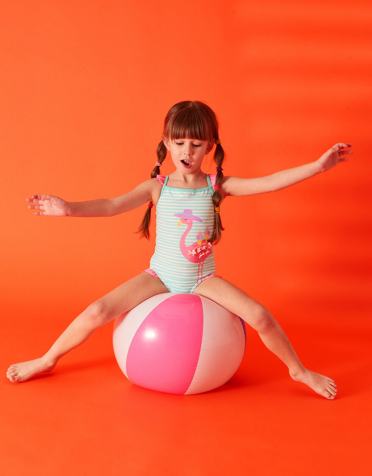 Girls flamingo swimming costume discount