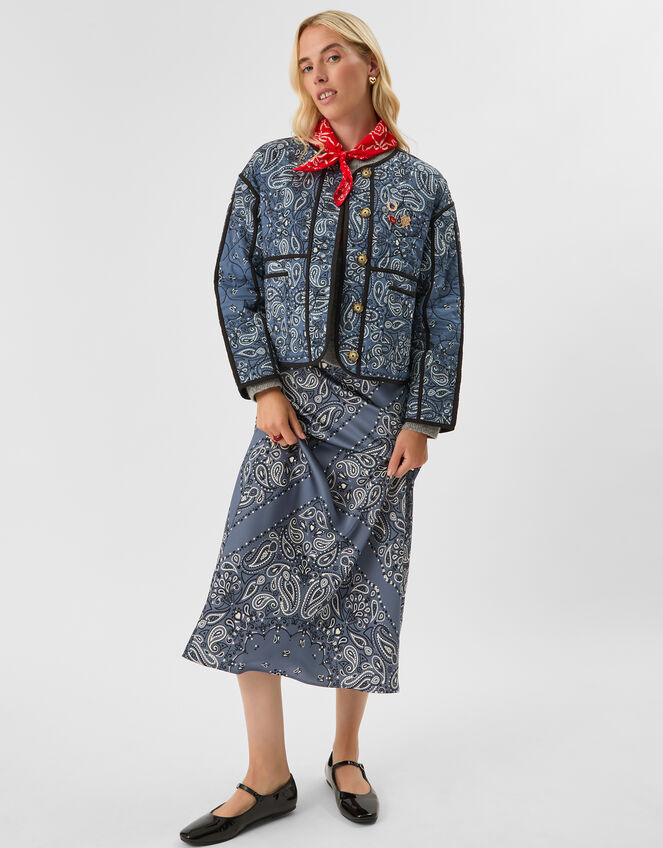Paisley Print Quilted Jacket, Blue (BLUE), large