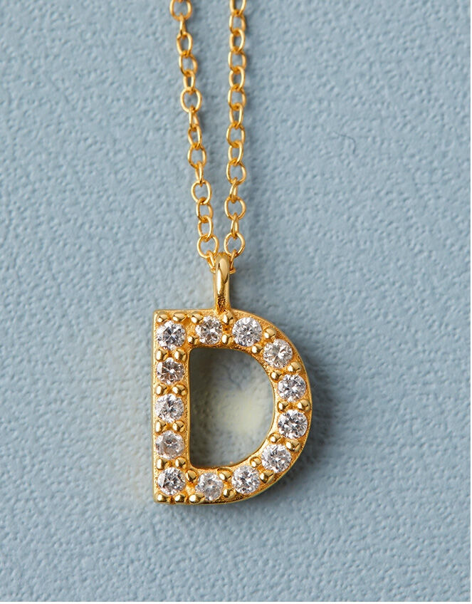 Lab Grown Diamond Pav&eacute; Initial Pendant Necklace 9ct Gold, Gold (GOLD), large
