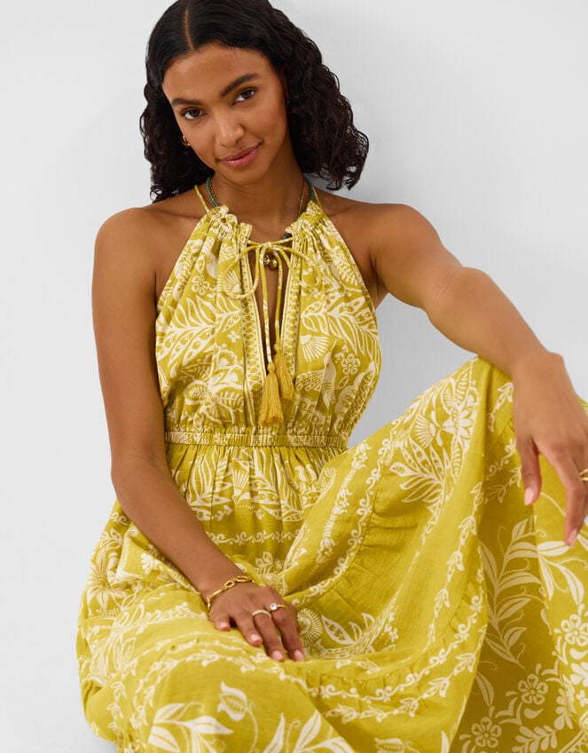 Halter Neck Floral Print Midi Dress, Green (GREEN), large