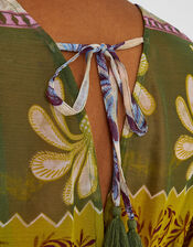 Palm Print Mini Kaftan Dress, Green (KHAKI), large