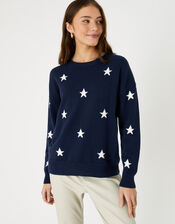 Star Crew Neck Jumper, Blue (NAVY), large