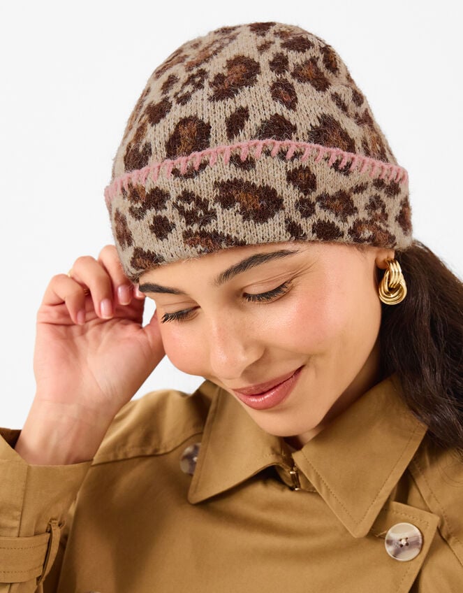 Leopard Print Beanie, , large