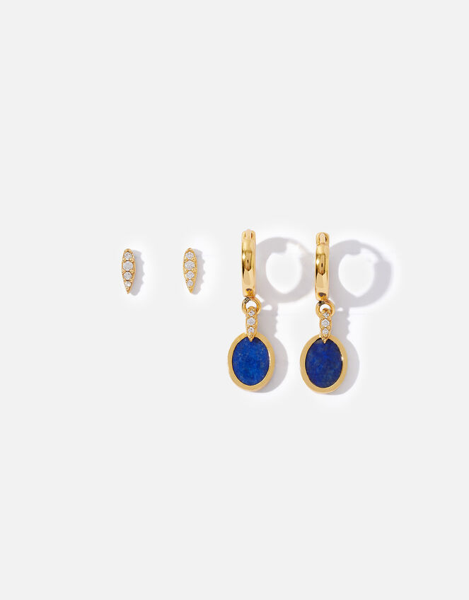14ct Gold-Plated Lapis Lazuli Earrings Set of Two, , large