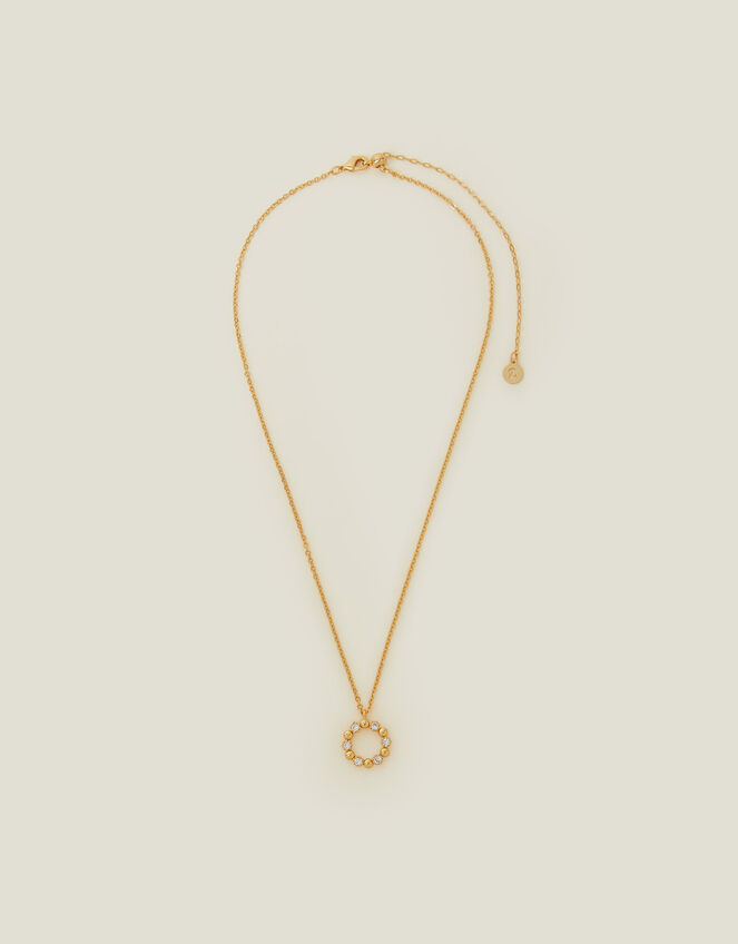 14ct Gold-Plated Flower Circle Pendant Necklace, , large