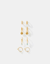 4-Pack 14ct Gold-Plated Semi Precious Hoop Earrings, , large