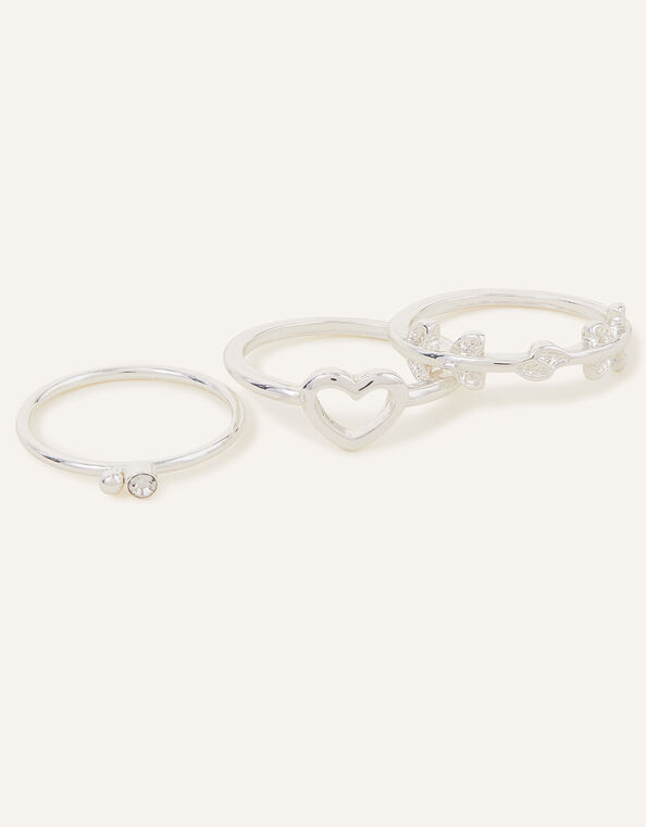 Heart Vine Rings Set of Three, Silver (SILVER), large