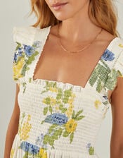 Floral Frill Strap Smocked Maxi Dress, Ivory (IVORY), large