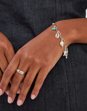 Sterling Silver-Plated Charm Link Bracelet, , large