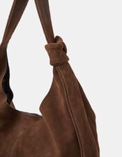 Slouchy Knot Leather Shoulder Bag, Brown (CHOCOLATE), large