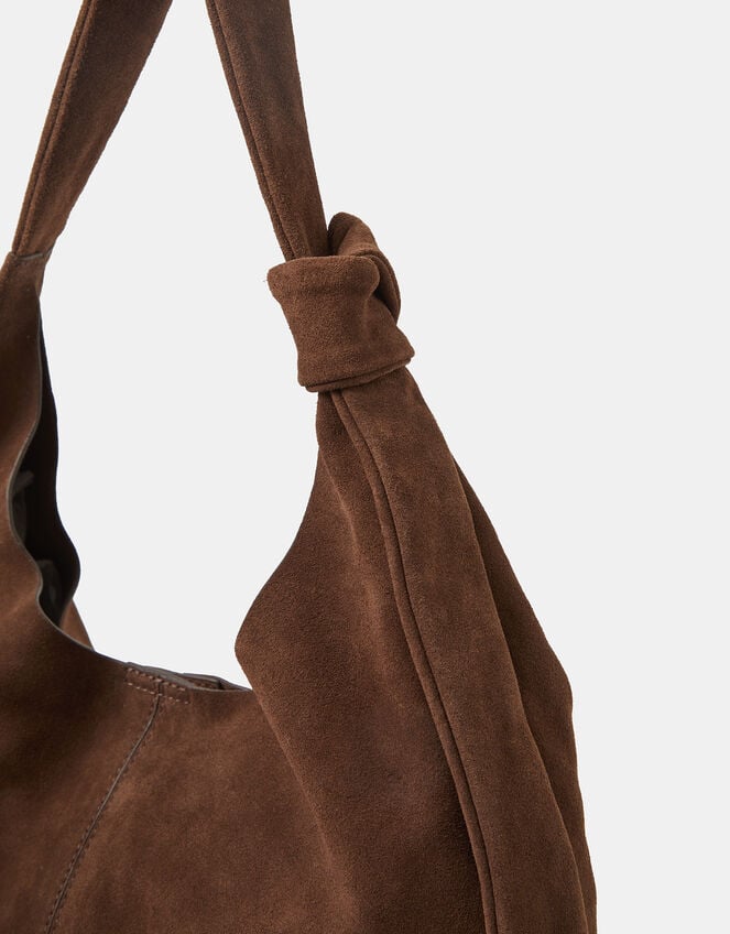 Slouchy Knot Leather Shoulder Bag, Brown (CHOCOLATE), large